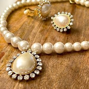 Bridal prom pearl necklace set, faux pearls prom jewelry set